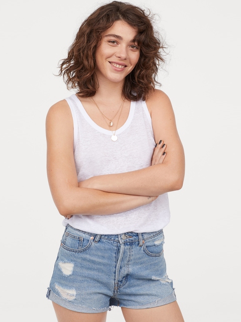 

H&M Women Blue Washed Denim Shorts