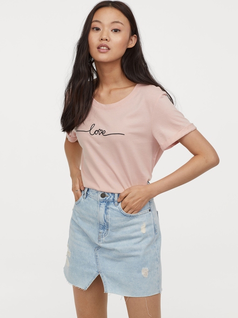 

H&M Women Blue Solid Denim Skirt