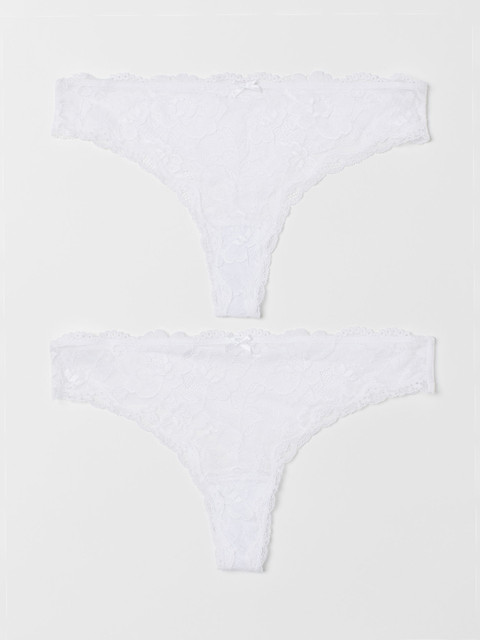 

H&M Women White 2-Pack Lace Brazilian Briefs 0611415015