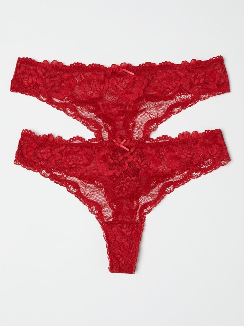 

H&M Women Red 2-Pack Lace Brazilian Briefs 0611415005