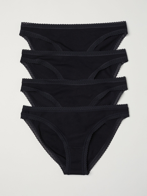 

H&M Women 4-pack cotton bikini Sustainable Briefs 0594987002, Black