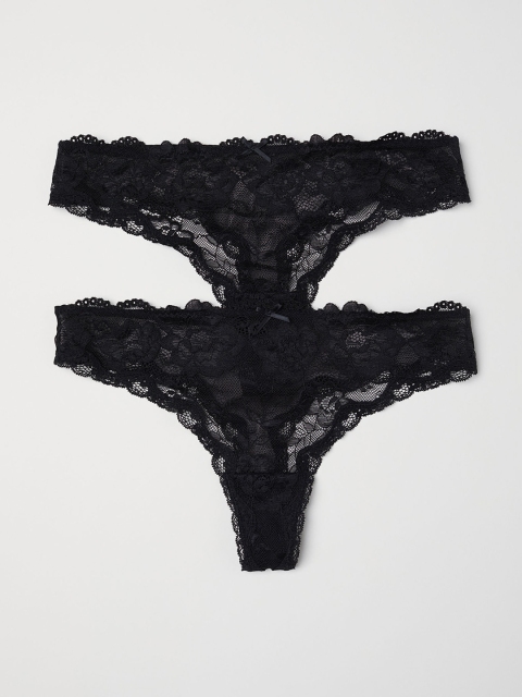 

H&M Women Black 2-Pack Lace Brazilian Briefs 0611415001