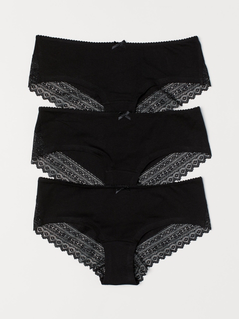 

H&M Women Black 3-Pack Cotton Hipster Briefs 0719957006