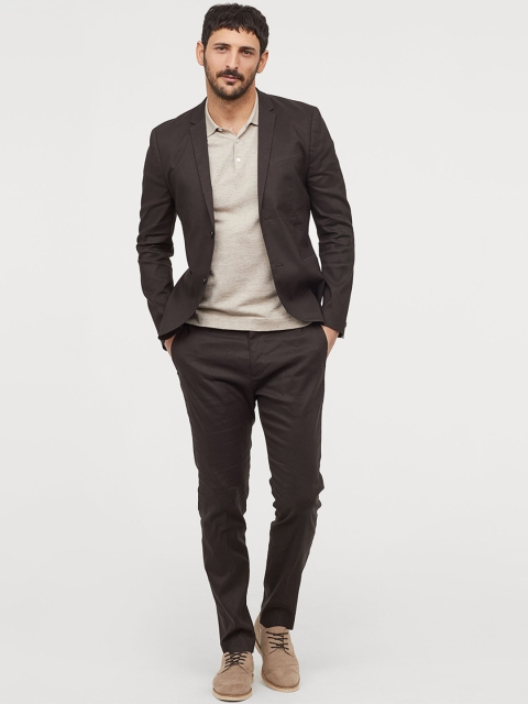 

H&M Men Grey Solid Suit Trousers Super Skinny Fit