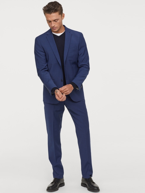 

H&M Men Blue Solid Suit Trousers Regular Fit