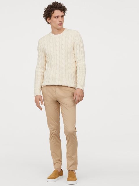 

H&M Men Beige Solid Cotton Chinos