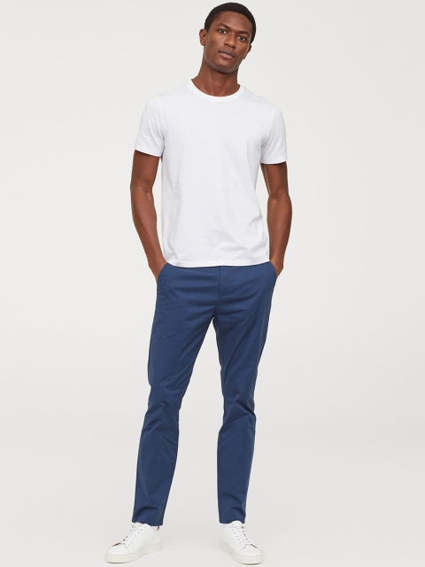 

H&M Men Blue Solid Cotton Chinos Slim Fit