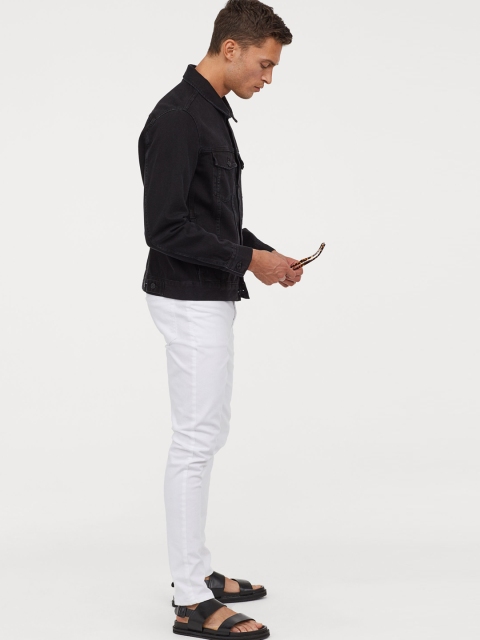 

H&M Men White Solid Twill Trousers Skinny Fit