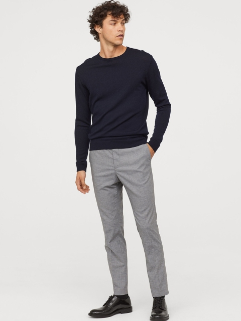 

H&M Men Grey Solid Suit Trousers Skinny Fit