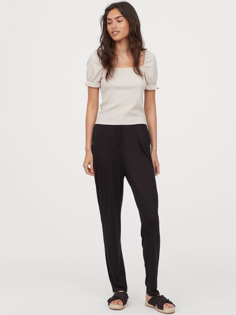 

H&M Women Black Solid Jersey Joggers