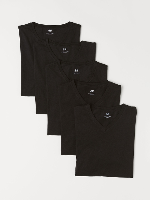 

H&M Men 5-Pack Black T-shirts Slim Fit