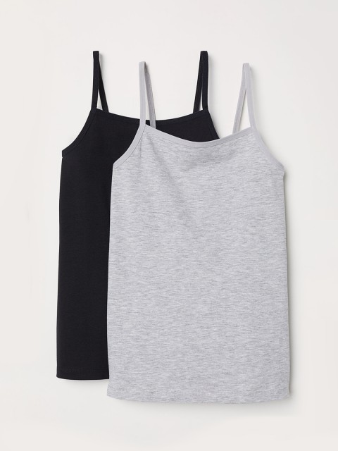 

H&M Girls Solid 2-Pack Jersey Strappy Tops, Grey