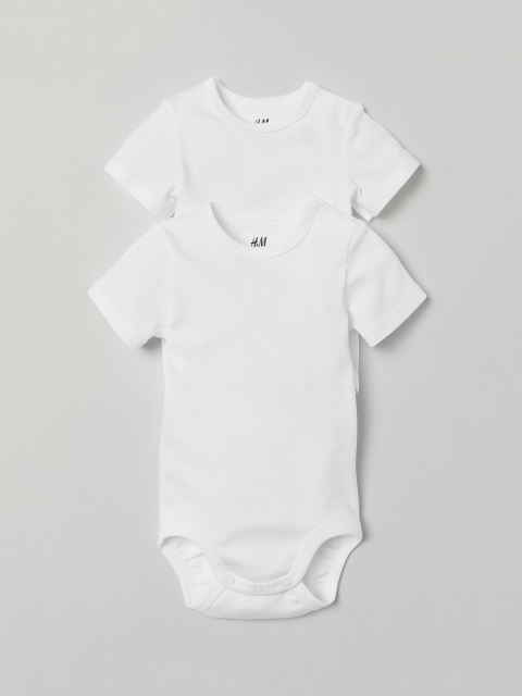 

H&M Kids Unisex White Solid 2-Pack Short-Sleeved Sustainable Bodysuits