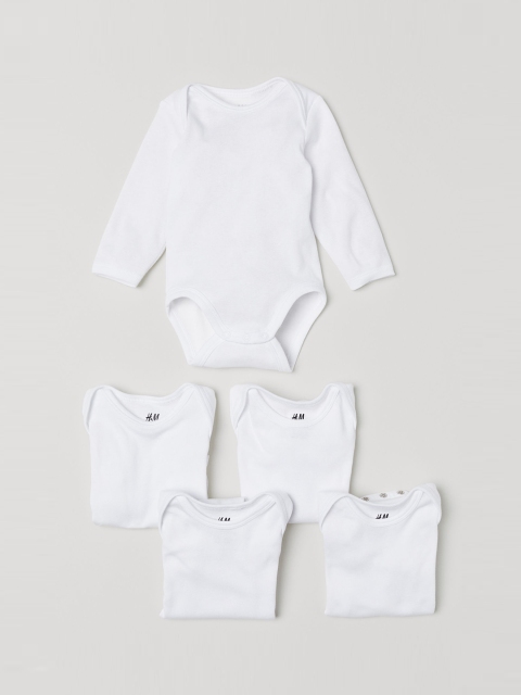 

H&M Boys White Solid 5-Pack Sustainable Bodysuits