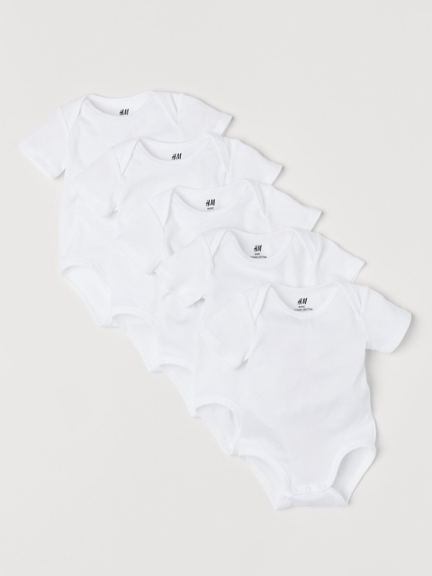 

H&M Kids White Solid 5-Pack Sustainable Bodysuits