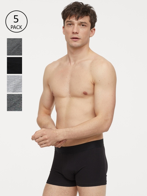 

H&M Men Solid Black & Grey 5-Pack Short Trunks