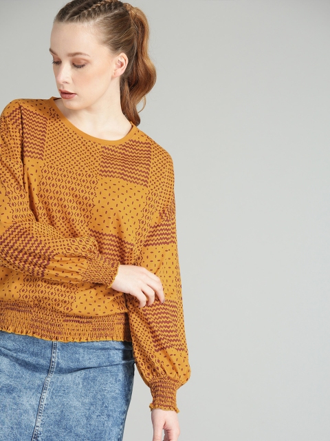 

Roadster Women Mustard Yellow Printed Blouson Top