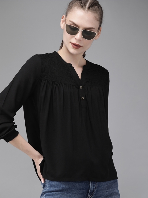 

The Roadster Lifestyle Co Women Black Solid Top