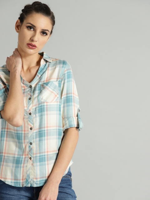 

The Roadster Lifestyle Co Women Off-White & Blue Regular Fit Checked Casual Shirt