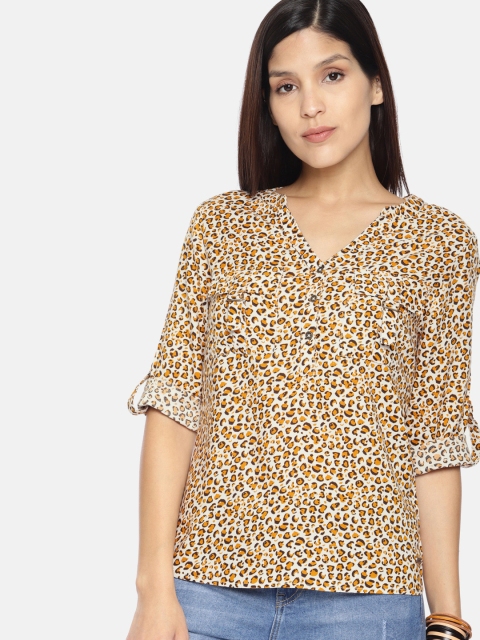 

Roadster Women White & Rust Orange Regular Fit Printed Casual Shirt