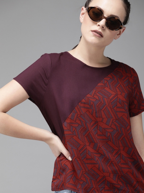 

Roadster Women Burgundy & Rust Red Printed Top