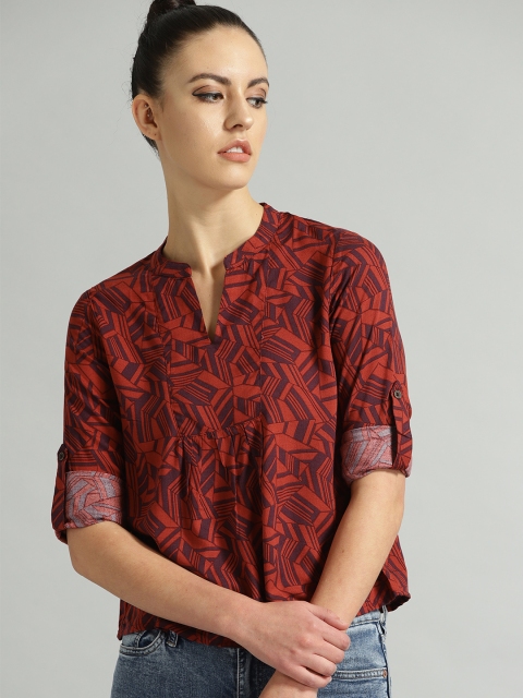 

The Roadster Lifestyle Co Women Rust Orange & Purple Printed Empire Top
