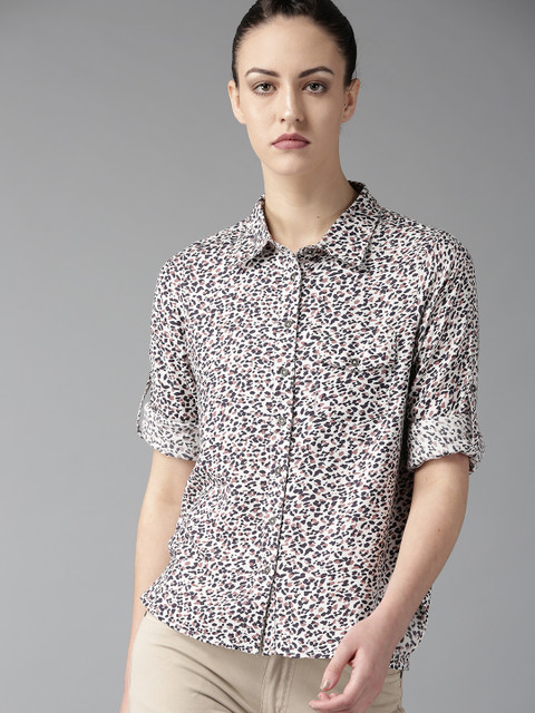 

The Roadster Lifestyle Co Women White & Black Printed Shirt