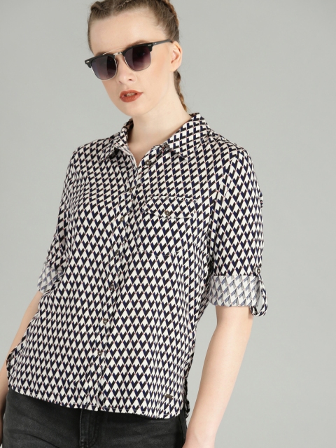 

The Roadster Lifestyle Co Women Off-White & Black Regular Fit Printed Casual Shirt