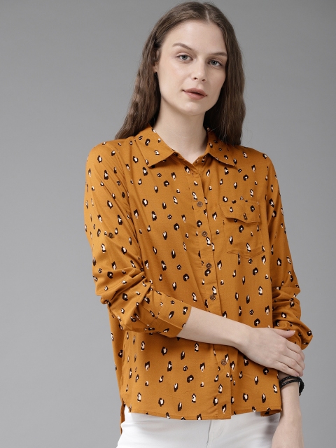 

Roadster Women Mustard Regular Fit Printed Casual Shirt