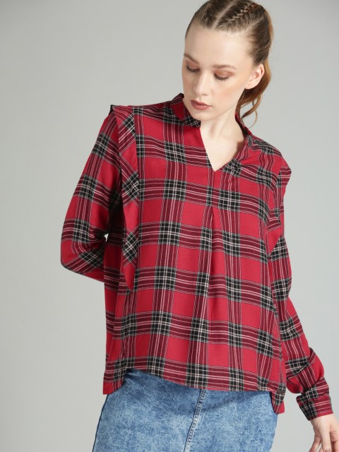 

Roadster Women Red & Black Checked Regular Top