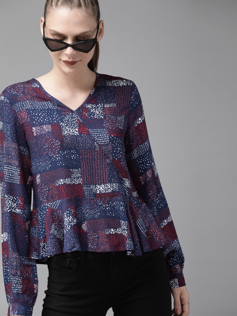 

Roadster Women Navy Blue & Red Printed Top
