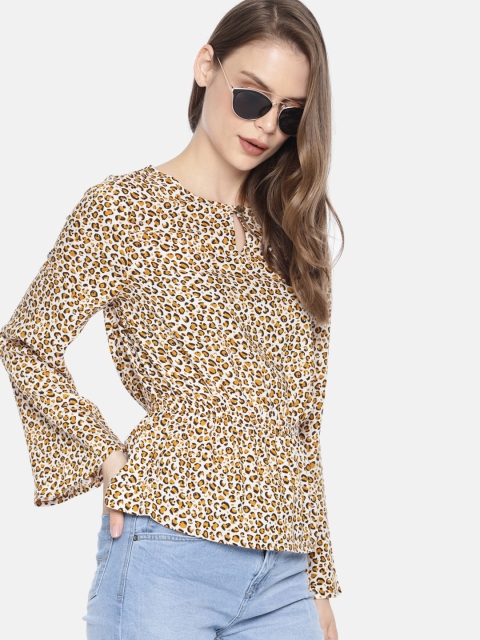 

Roadster Women White Leopard Print Cinched Waist Top