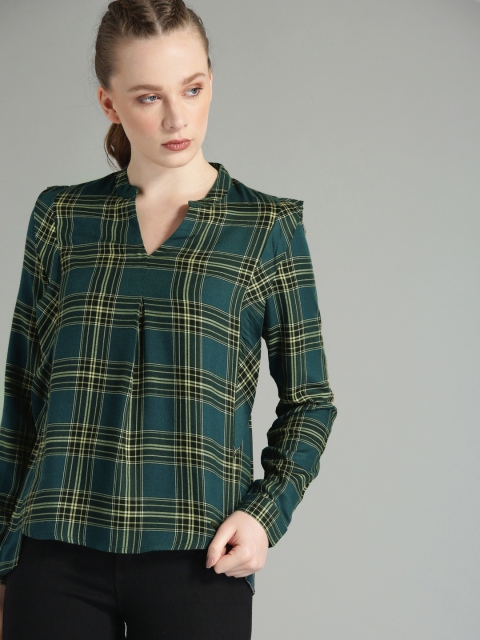 

Roadster Women Green & Black Checked Regular Top
