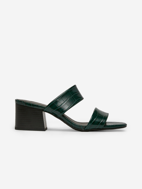 

DOROTHY PERKINS Women Green Croc Textured Block Heels