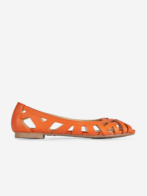 

DOROTHY PERKINS Women Orange Cut-Out Peep-Toe Flats