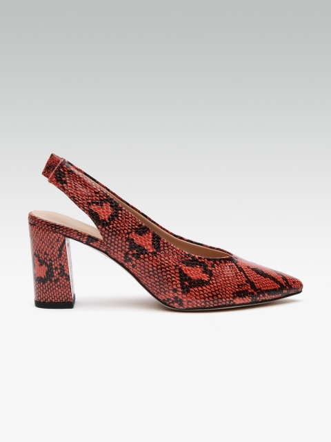 

DOROTHY PERKINS Women Rust Red & Black Snakeskin Print Pumps