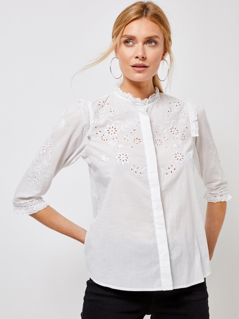 

DOROTHY PERKINS Women White Regular Fit Schiffli Embroidered Casual Shirt