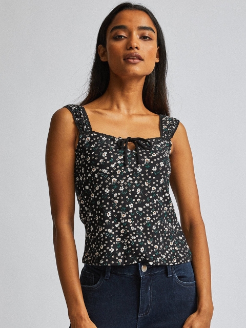 

DOROTHY PERKINS Women Petite Black & White Printed Top