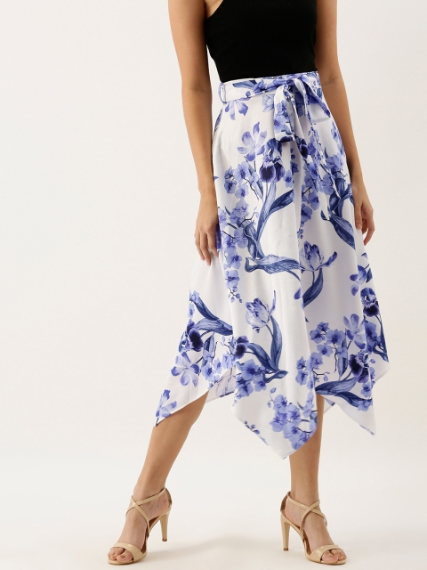 

DOROTHY PERKINS Women White & Blue Printed Flared Skirt