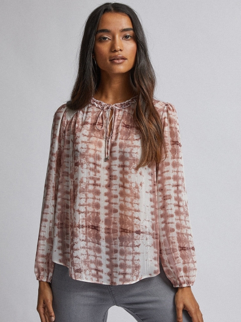 

DOROTHY PERKINS Women Petite Off-White & Brown Dyed Top