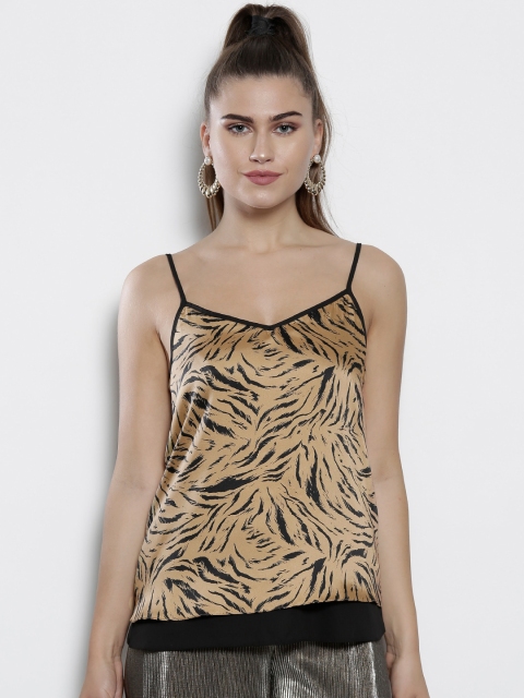 

DOROTHY PERKINS Women Brown & Black Animal Print Layered Top