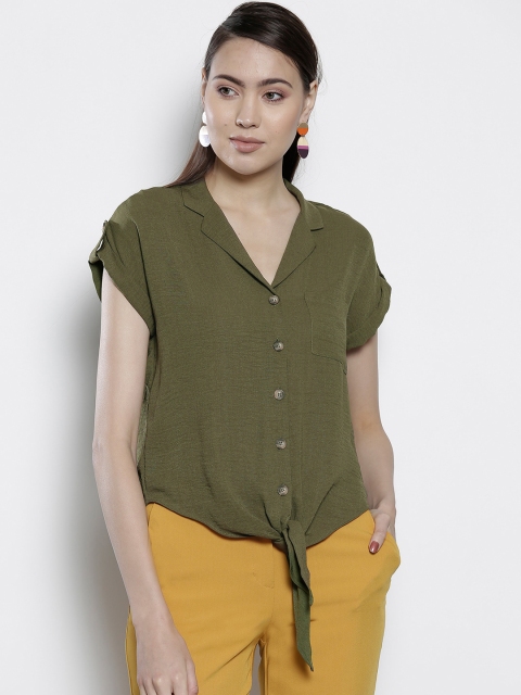 

DOROTHY PERKINS Women Olive Green Regular Fit Solid Casual Shirt