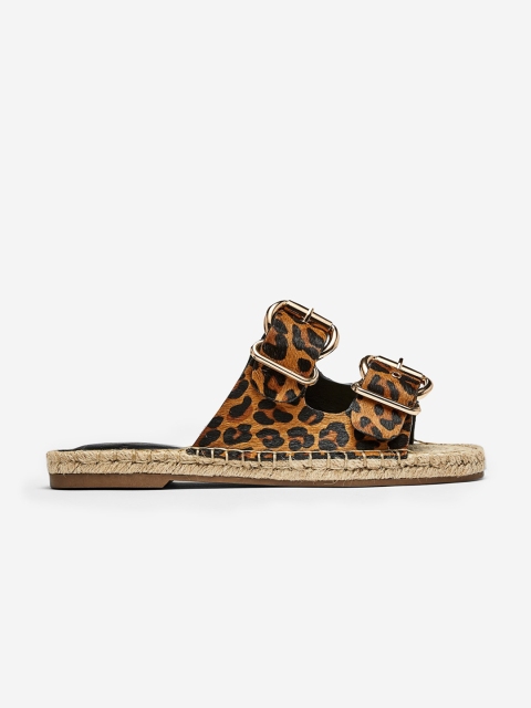 

DOROTHY PERKINS Women Brown & Black Leopard Print Leather Open Toe Flats