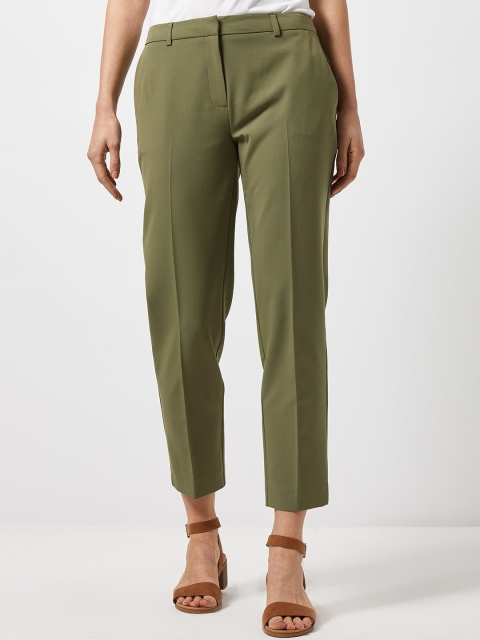 

DOROTHY PERKINS Women Olive Green Regular Fit Solid Cropped Trousers
