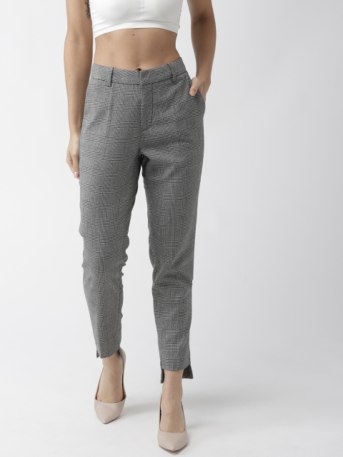 

Madame Women Black & Off-White Regular Fit Checked Cigarette Trousers