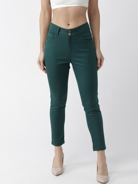 

Madame Women Green Solid Cropped Regular Trousers