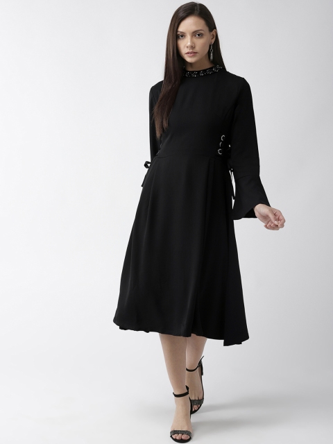 

Madame Women Black Solid Midi A-Line Dress