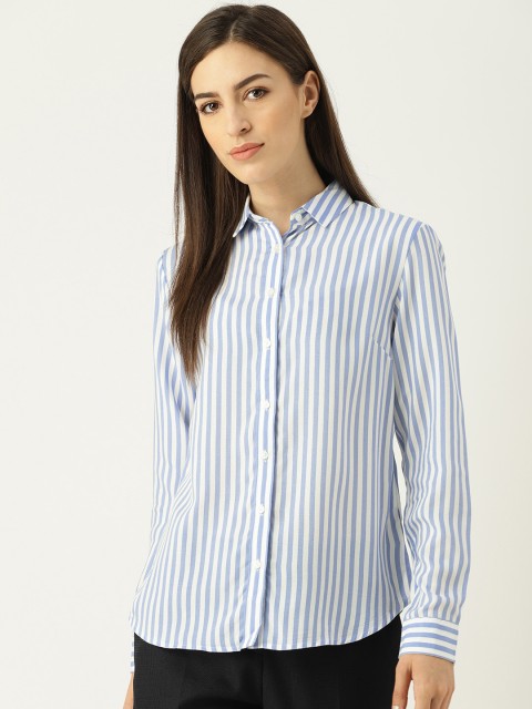 

Allen Solly Woman Women White & Blue Regular Fit Striped Casual Shirt