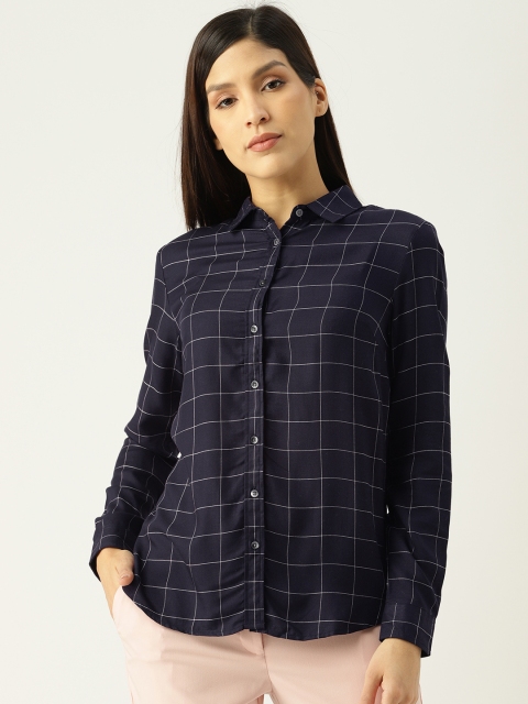 

Allen Solly Woman Women Navy Blue & White Regular Fit Checked Casual Shirt