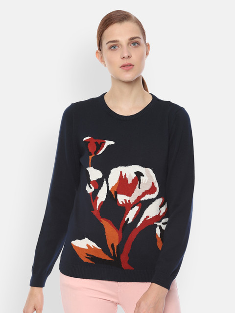

Allen Solly Woman Navy Blue & White Self Design Sweater
